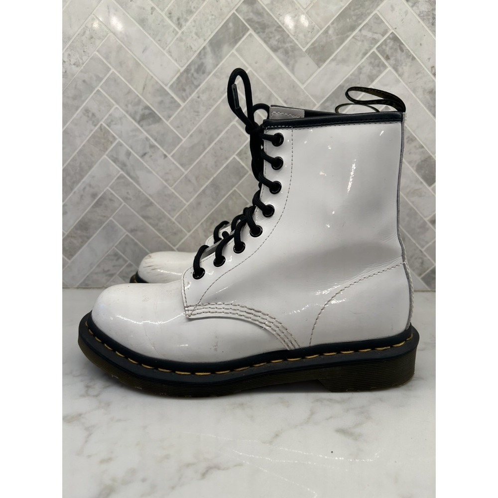 Dr. Martens 1460 Leather Combat Ankle Boots Womens‎ Size 7 White Lace-Up 11821